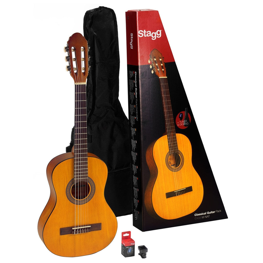 Stagg C430 M NAT Guitar pack with 3/4 natural-coloured classical guitar with linden top, tuner, bag