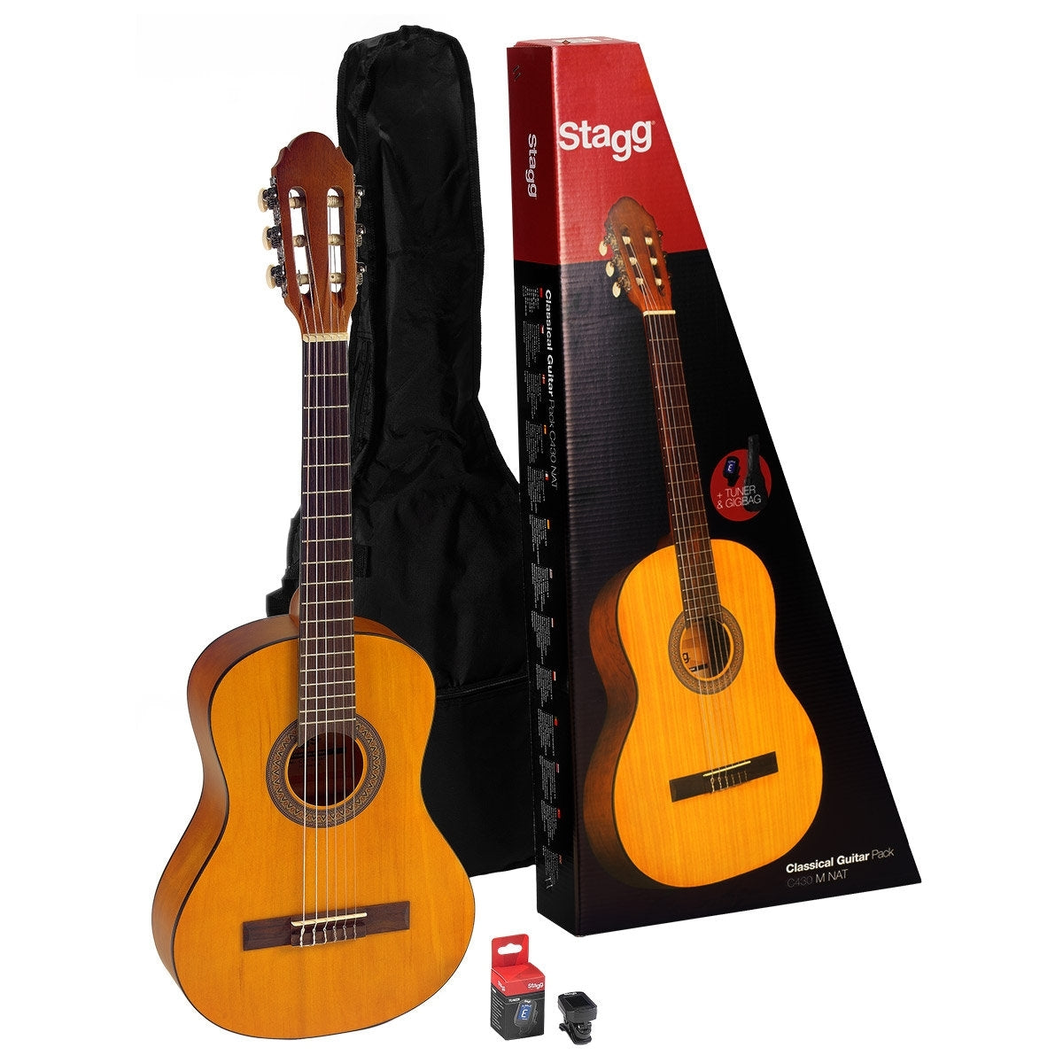 Stagg C430 M NAT Guitar pack with 3/4 natural-coloured classical guitar with linden top, tuner, bag